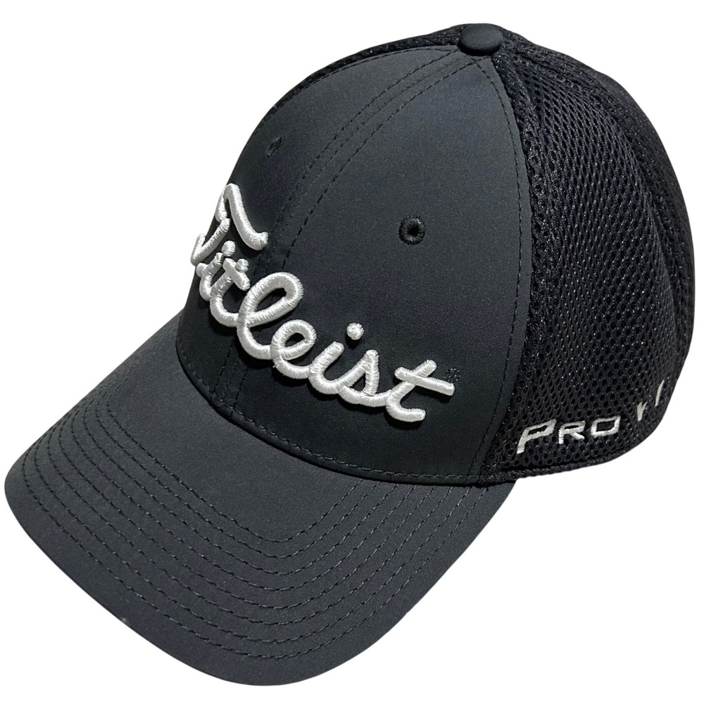 Titleist Golf Hat Mens L/XL Black Pro V1 FJ New Era Mesh Back Stretch Fit Cap